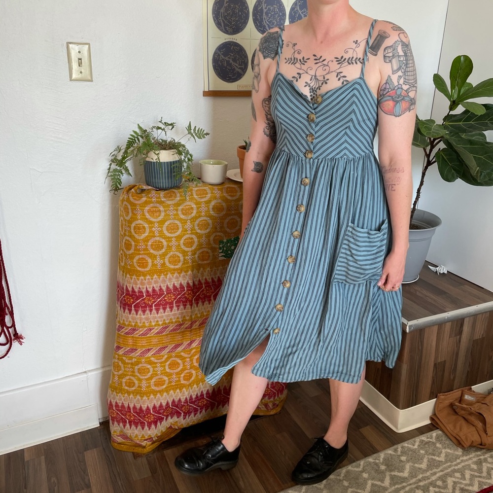 Blue striped urban outfitters midi dress